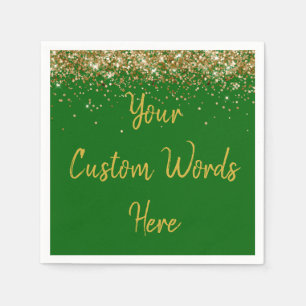 Custom Emerald Green & Gold Glitter Birthday Party Napkins