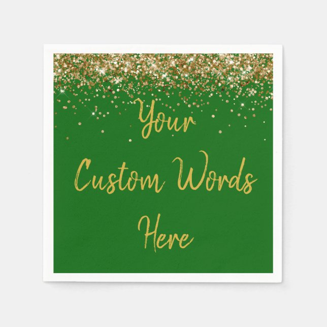 Custom Emerald Green & Gold Glitter Birthday Party Napkins (Front)