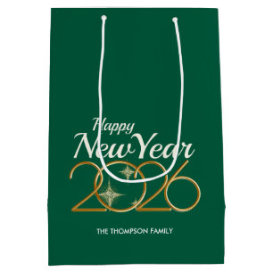 Custom Emerald Green & Gold Happy New Year 2026 Medium Gift Bag