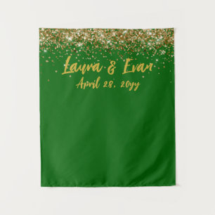 Custom Emerald Green Gold Wedding Photo Booth Prop Tapestry