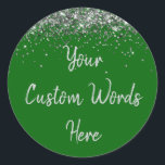 Custom Emerald Green & Silver Birthday Party Favor Classic Round Sticker<br><div class="desc">personalized sweet 16 label quinceanera,  mis quince 30th 40th 50th,  15th 16th 18th 20th 21st,  25th 10th 5th personalised anniversary,  vow renewal wedding reception gift,  son husband him his grandson,  boy baby shower her granddaughter,  girl daughter wife uni graduation,  college graduate high school glitter,  bridal bachelorette hen do night</div>