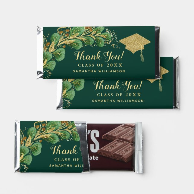 Custom Emerald Green Thank You Graduation Hershey Bar Favors (Front)