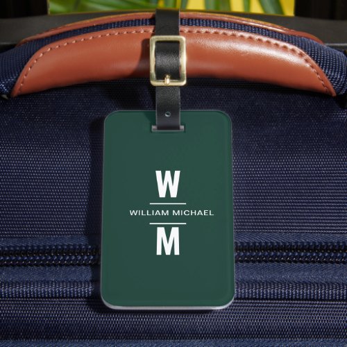 Custom Emerald Simple Modern Minimal Monogram Luggage Tag