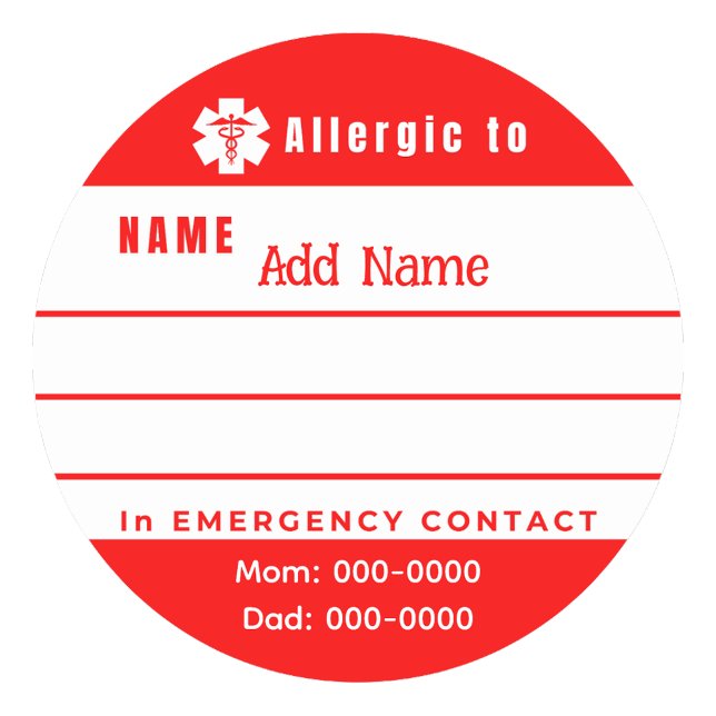  Custom Emergency Allergy Alert Stickers (Custom Emergency Allergy Alert Stickers)