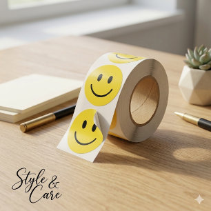 Custom Emoji Style Yellow Face Roll of Classic Round Sticker