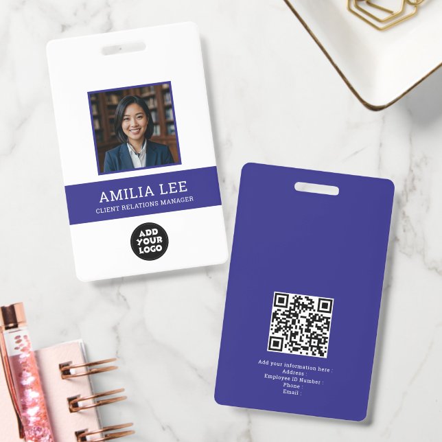 Custom Employee Badge with Photo Logo, Qrcode (Office)