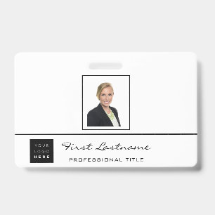 Custom Employee Bar Code Logo Name Black Silver Badge