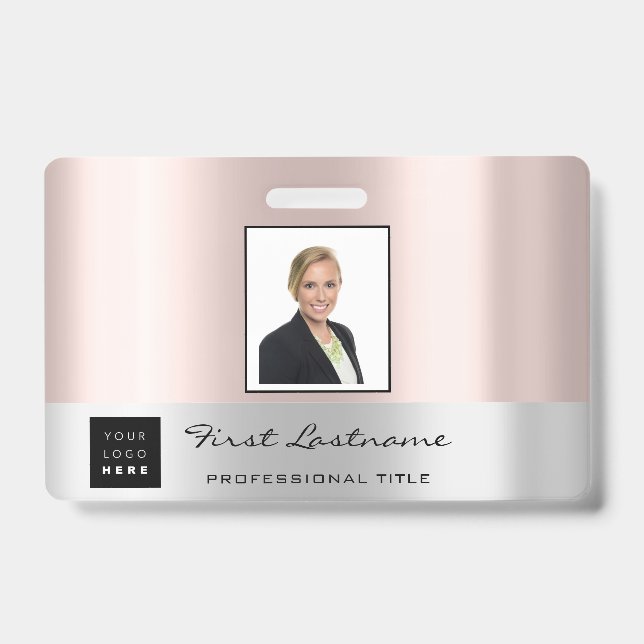 Custom Employee Bar Code Logo Name Rose Gold Badge (Front)