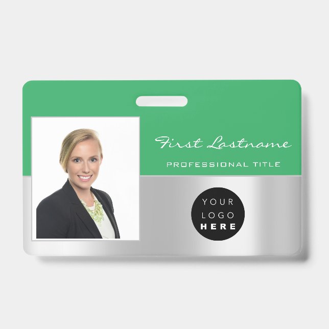 Custom Employee Bar Code Logo Name Scanner Green Badge (Front)