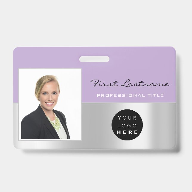 Custom Employee Bar Code Logo Name Scanner Purple Badge (Front)