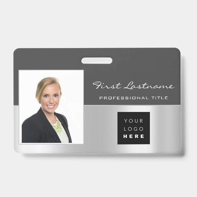Custom Employee Bar Code Logo Name Scanner Silver Badge (Front)