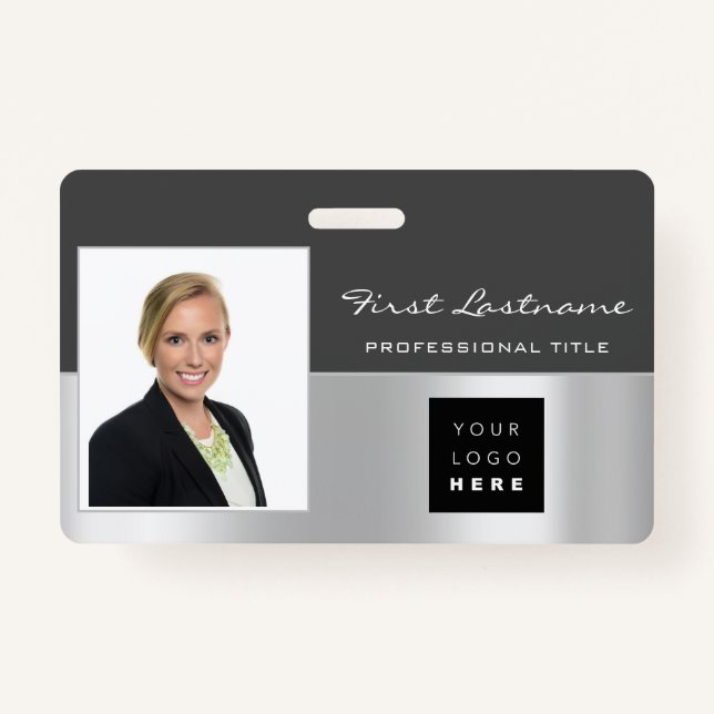 Custom Employee Bar Code Logo Name Scanner Silver Badge (Front)