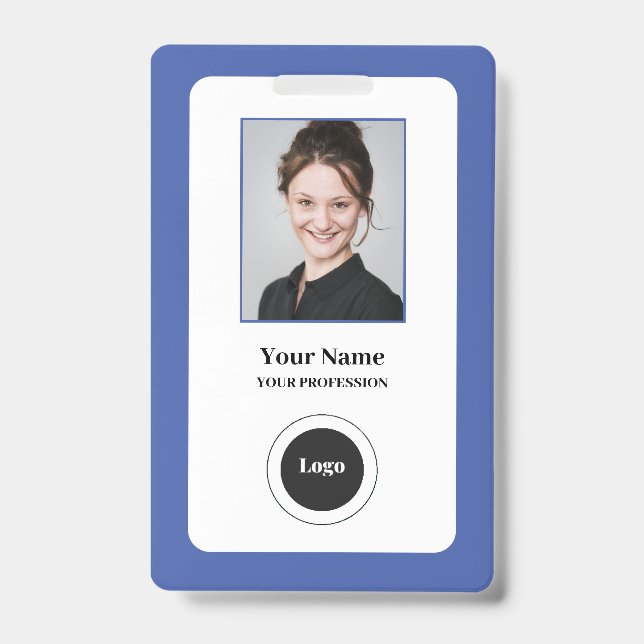 Custom Employee Blue | Photo, Bar Code, Logo, Name Badge (Front)
