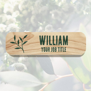 Custom Employee Botanical Green Magnetic or Pin Name Tag