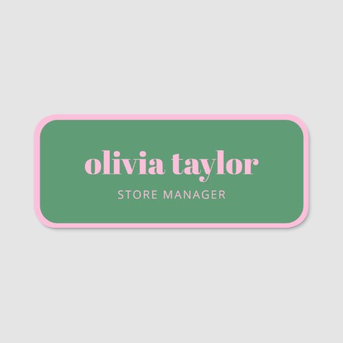 Custom Employee Business Pink Green Staff Cute Name Tag