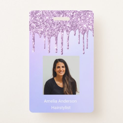 Custom Employee Glitter Drips Purple violet name Badge