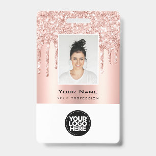 Custom Employee Glitter Drips Rose Gold Name Badge