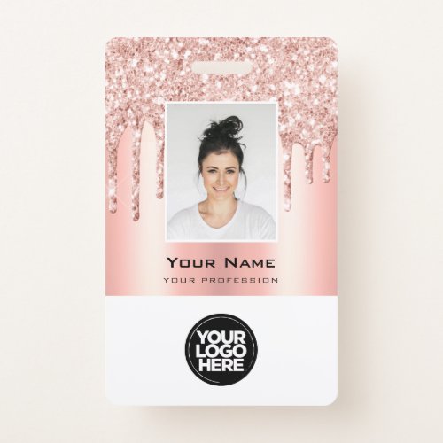 Custom Employee Glitter Drips Rose Gold Name Badge