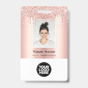 Custom Employee Glitter Drips Rose Gold Name Badge