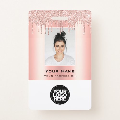 Custom Employee Glitter Drips Rose Gold Name Badge