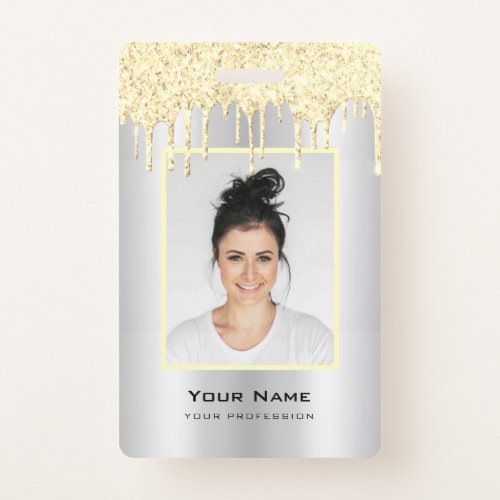 Custom Employee Glitter Drips Yellow Grey Name Badge