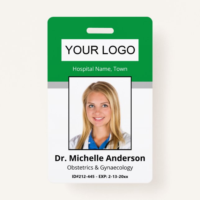 Custom Employee Green Doctor Photo Identity Badge (Front)