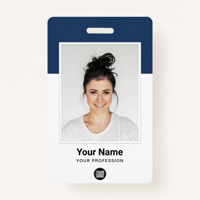 Custom Employee huge Photo Qr Bar Code Logo Name Badge (Front)
