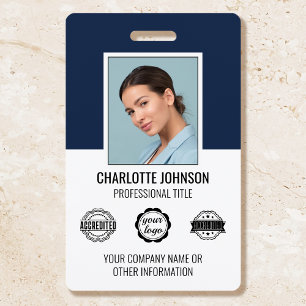 Custom Employee ID Badge Business Logo Navy