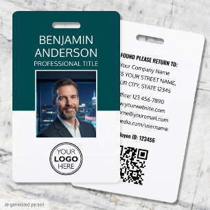 Custom Employee ID Badge Minimalist Teal Green