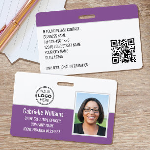 Custom Employee ID Badge Photo Logo Purple