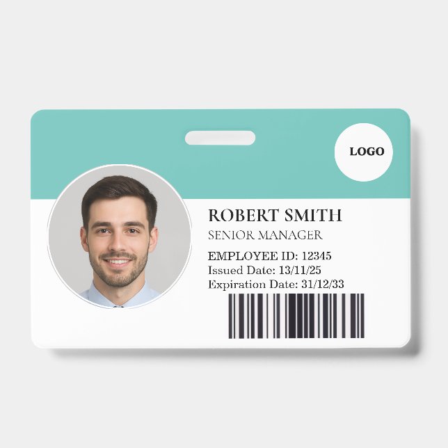 Custom Employee ID Badge with Photo & Barcode (Front)