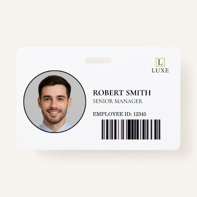 Custom Employee ID Badge with Photo & Barcode (Front)
