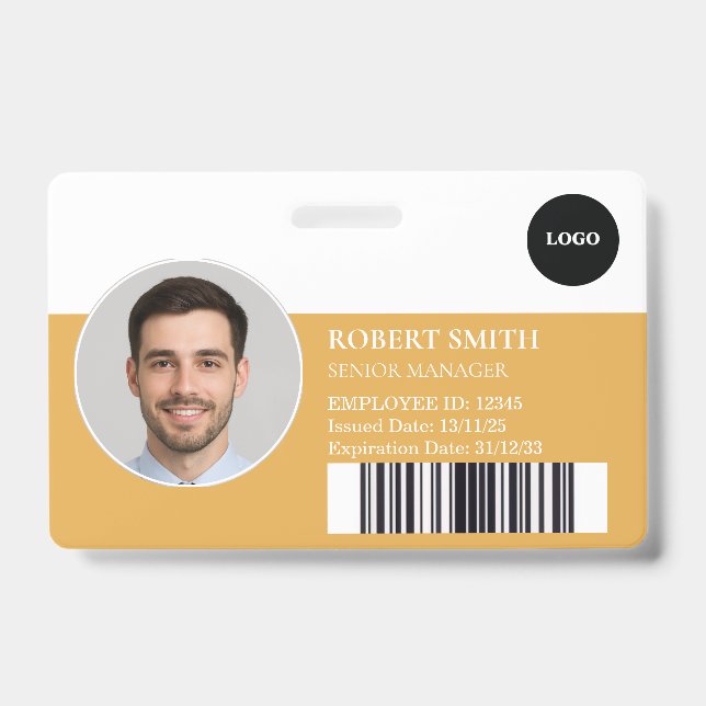 Custom Employee ID Badge with Photo & Barcode (Front)