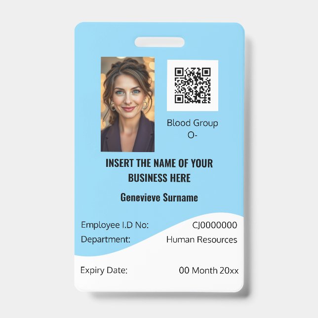 CUSTOM employee ID card editable blue white Badge (Front)
