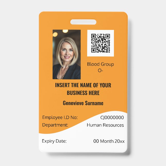 CUSTOM employee ID card editable orange white Badge (Front)