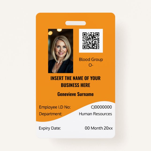 CUSTOM employee ID card editable orange white Badge (Front)