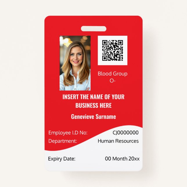 CUSTOM employee ID card editable red white Badge (Front)