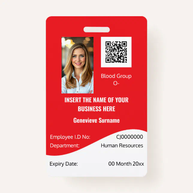 CUSTOM employee ID card editable red white Badge | Zazzle