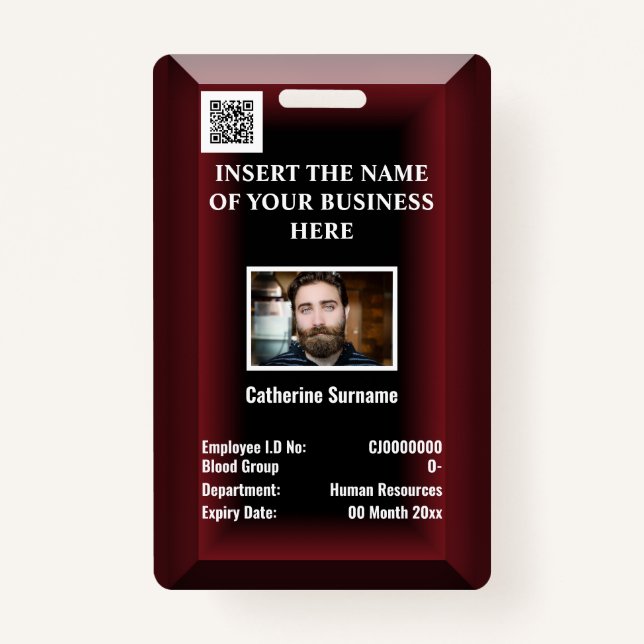 Custom employee ID card | Photo logo maroon red Badge (Front)