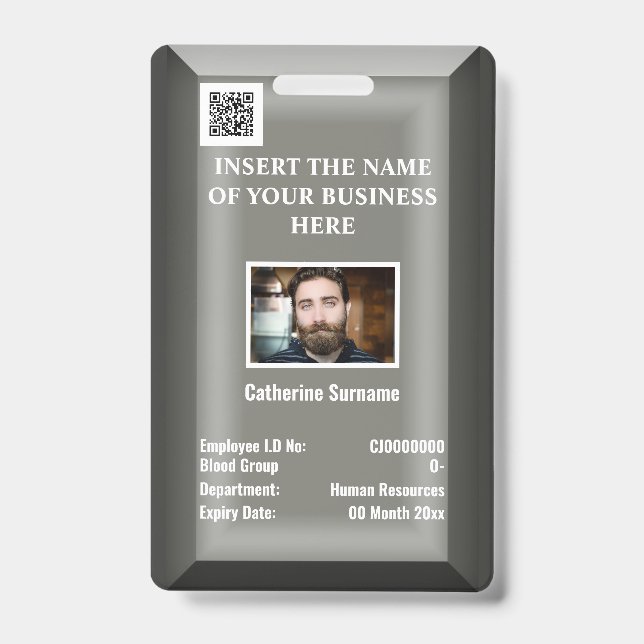 Custom employee ID card | Photo logo silver gray Badge (Front)
