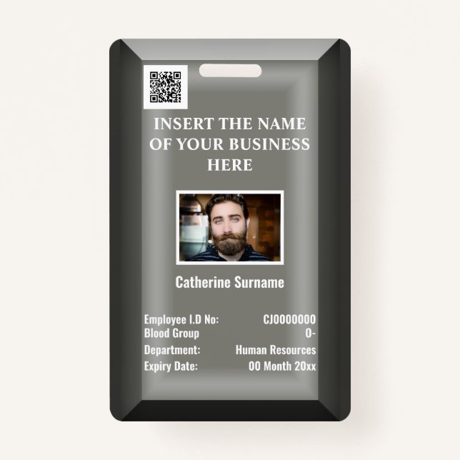 Custom employee ID card | Photo logo silver gray Badge (Front)