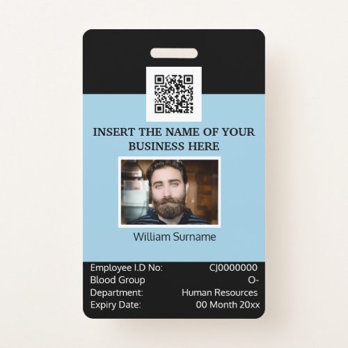 CUSTOM employee ID card template dual sided blue Badge
