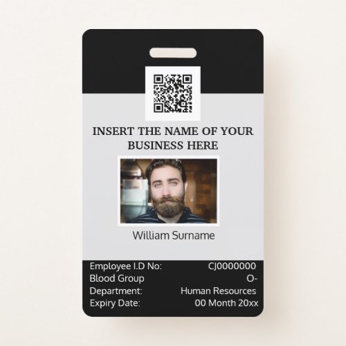 CUSTOM employee ID card template dual sided gray Badge