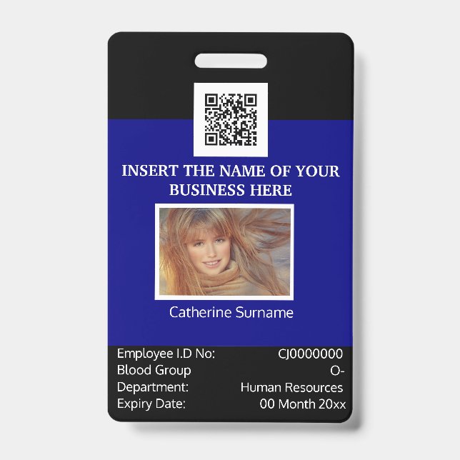 CUSTOM employee ID card template dual sided navy Badge (Front)