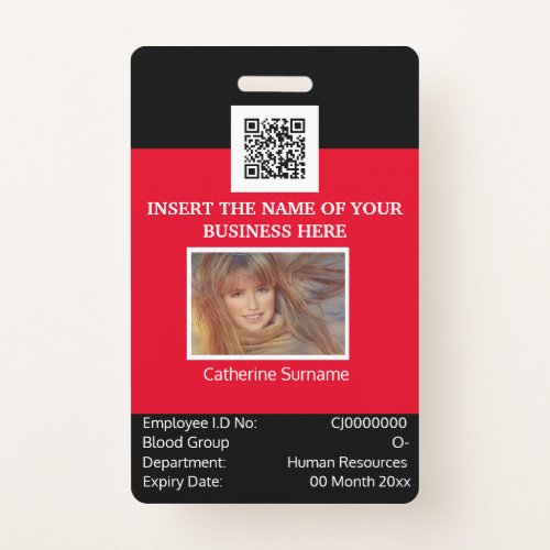 CUSTOM employee ID card template dual sided red Badge