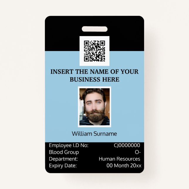 CUSTOM employee ID card vertical dual sided blue Badge (Front)
