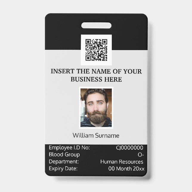 CUSTOM employee ID card vertical dual sided gray Badge (Front)