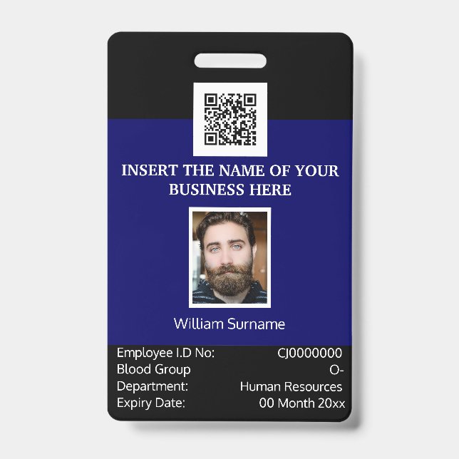 CUSTOM employee ID card vertical dual sided navy Badge (Front)