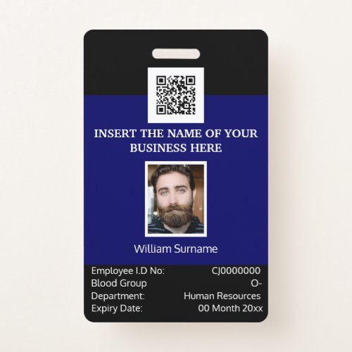 CUSTOM employee ID card vertical dual sided navy Badge