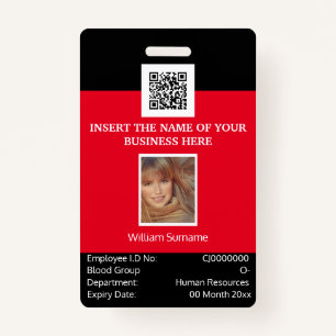 CUSTOM employee ID card vertical dual sided red Badge